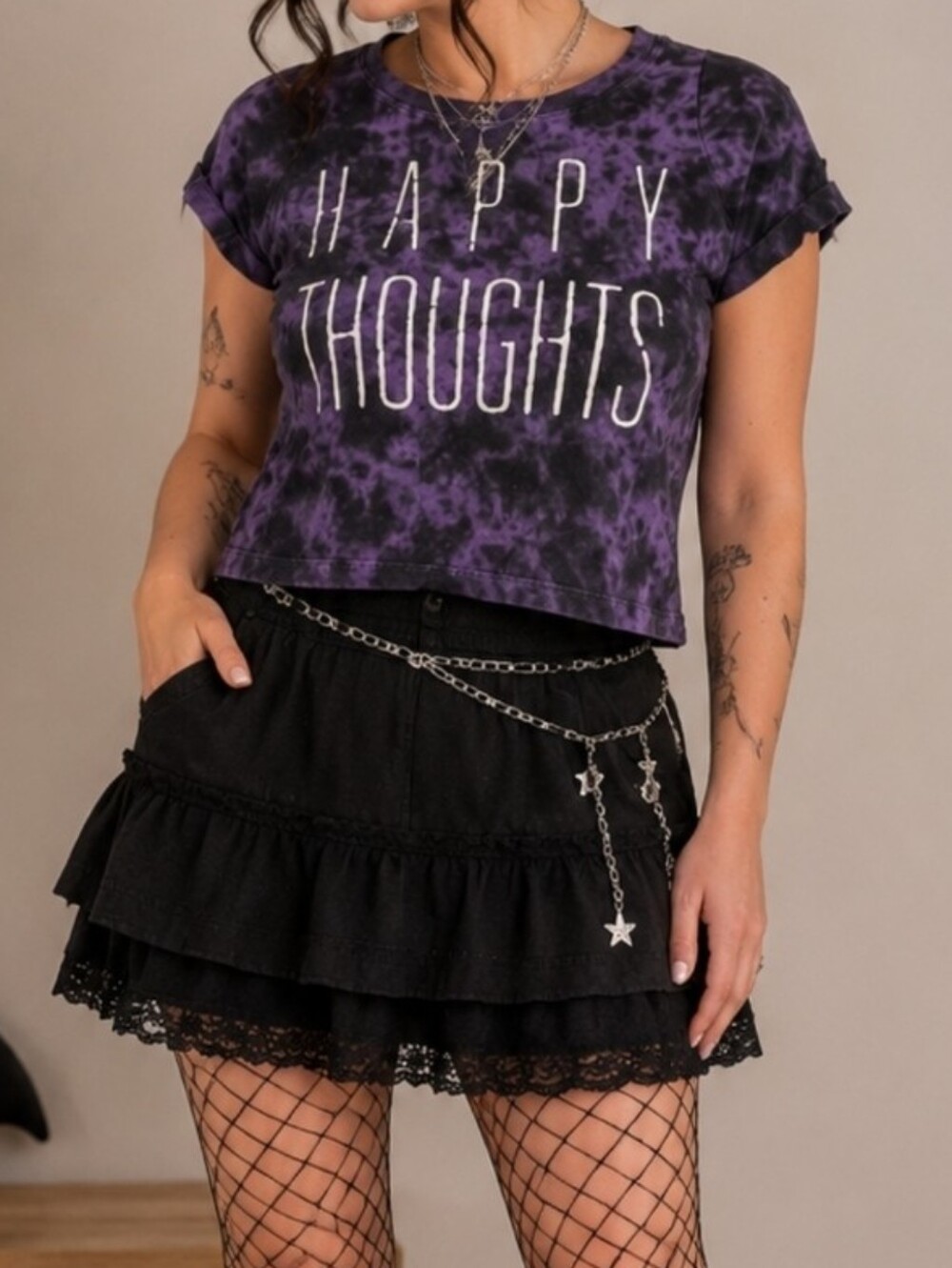 Black Matter Happy Thoughts Tie Dye Crop Top S, Hot Topic, Purple and Black